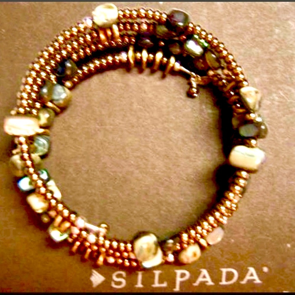 Silpada .925 Sterling Silver Abalone Shell and Gemstone Stretch Wrap Bracelet - Picture 4 of 4